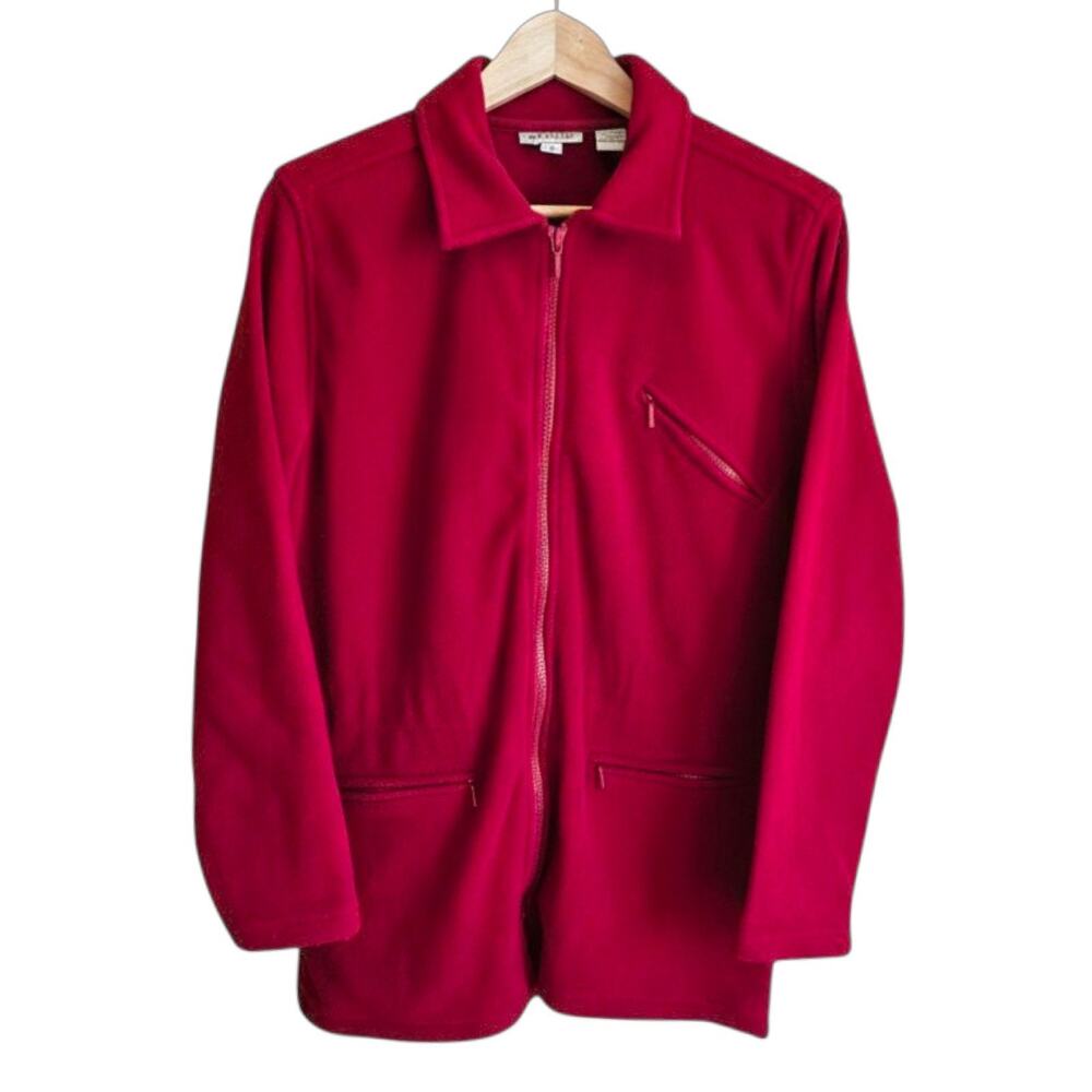 Ann Taylor Fleece Jacket Womens Small Red Full Zip Pockets Collared